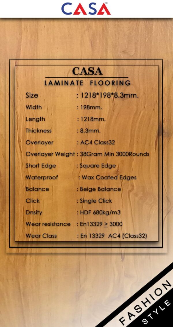 Casa Wooden Flooring Laminate Series 8.3MM Thickness  – Model – CF01 – Whisper Wood Retreat Colour – 10 pcs Box- 26sqft - Image 2