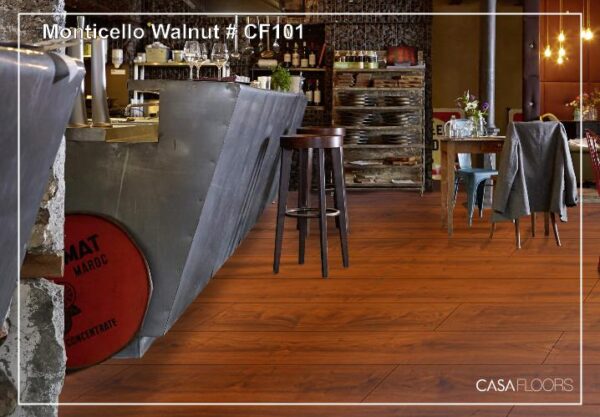 Casa Laminated Wooden Flooring Meraki Series -8MM Thickness - Model - CF101 Monticello Walnut Colour-10 pcs Box- 26sqft