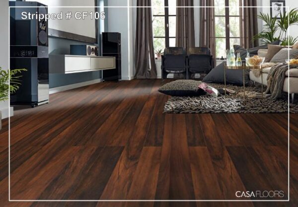 Casa Laminated Wooden Flooring Meraki Series -8MM Thickness - Model - CF106 Stripped Colour-10 pcs Box- 26sqft - Image 3