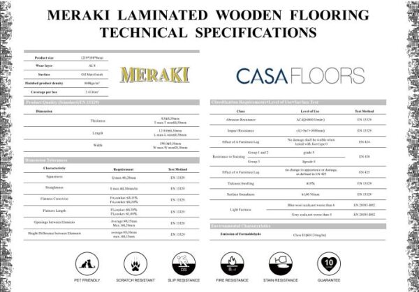 Casa Laminated Wooden Flooring Meraki Series -8MM Thickness - Model - CF106 Stripped Colour-10 pcs Box- 26sqft - Image 2