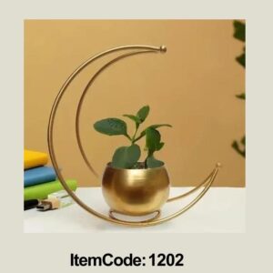 Moon Shape Metal Flower Pot Golden Finish with Stand For Home Decor
