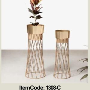Geometric Wire Metal Stand With Planter Gold Finish Set Of - 2