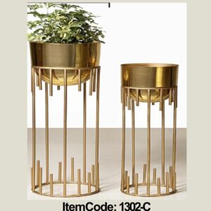 Golden Metal Planter Set With Pot For Home Decor Set Of – 2