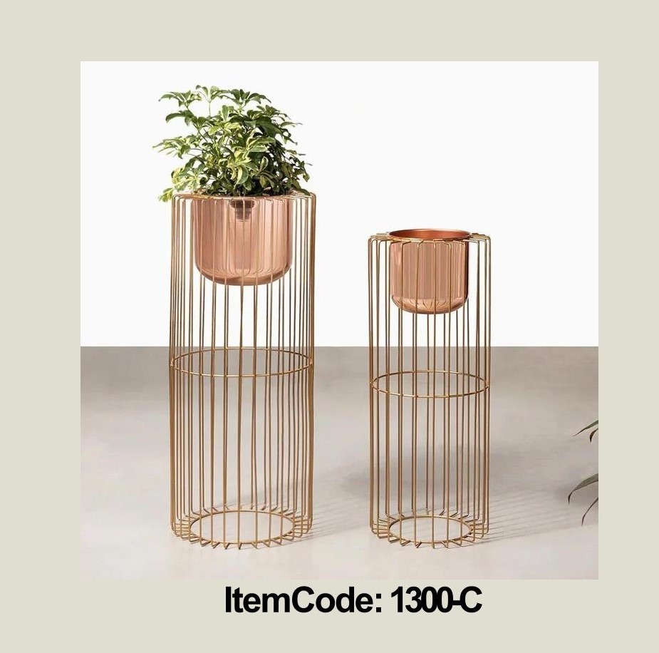 Cylindrical Wire Planter Stand With Pot Set of -2