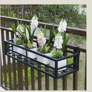 Home Decor Iron Hanging Railing Plant Stand for Balcony Home and Office Hanging pot stands for plants in balcony Railings (Black)