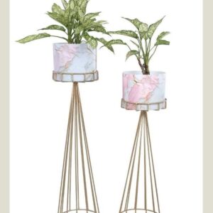 Indoor Small Pot Planter Iron Glossy Meena Work Ocean Blue with Stand Set of 2 | Planter for Living Room Decor | Decorative Planter Pot