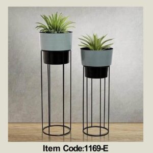Modern Metal Floor Brooklyn Planter Set Stands for Living Room Bedroom Display Plant Stand Tall Indoor Plant Stand with Planter Pot -Set of 2