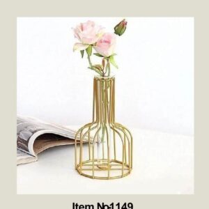 1 Pcs Metal Vase for Home Decor Living Room, Bedroom, Office Table Centerpiece, Propagation Station with Metal Frame, Test Tube Glass Items Vase for Flower Pot(Only Vase, No Flower),Gold